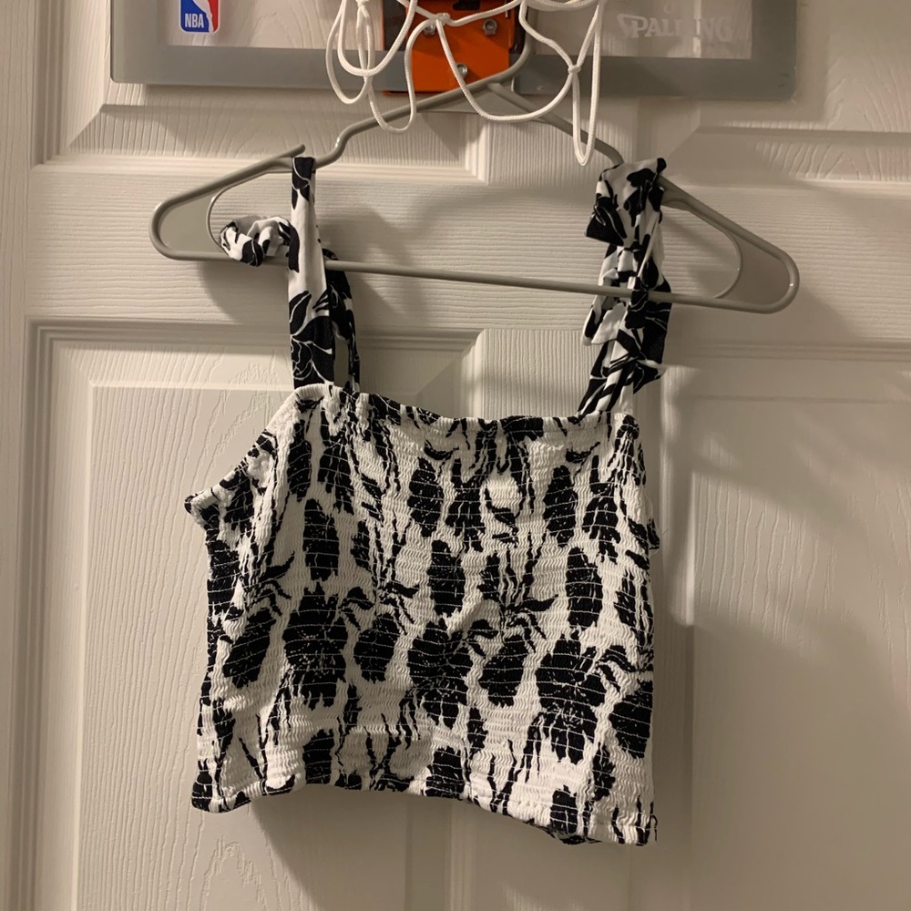 Forever 21 Black and White Smocked Crop Tank Top